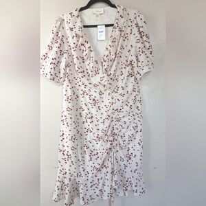 BOHME Faux Wrap Dress, Ruffles, Heart Print, Short Sleeve, Size Large, NWTs!